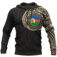 New Caledonia Hoodie - New Caledonia Flag Polynesian Tattoo Style Black & GOLD - Polynesian Pride