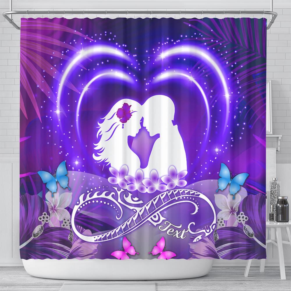 (Personalized) Hawaiian Couple Hibiscus Valentine Shower Curtain - Bliss Style AH 177 x 172 (cm) Purple - Polynesian Pride