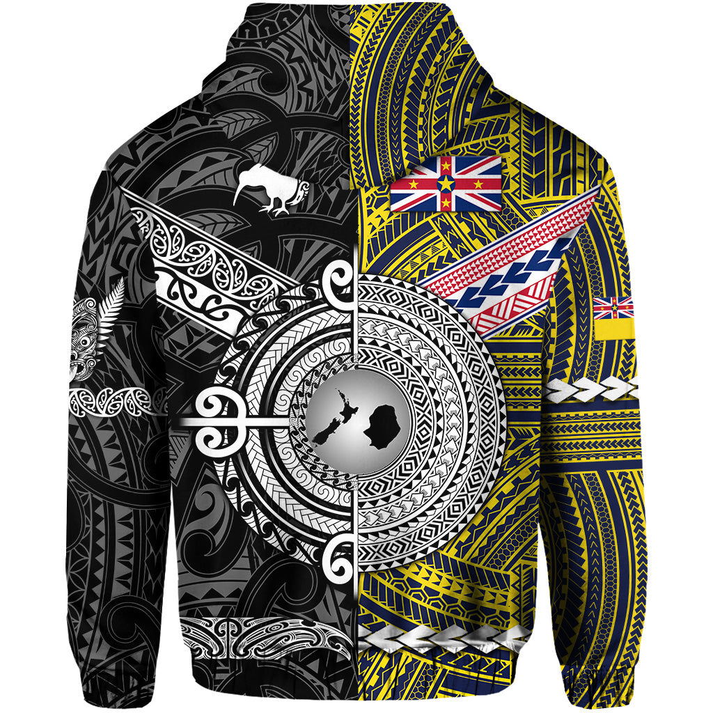 New Zealand Niue Hoodie Maori and Polynesian Together Black LT8 - Polynesian Pride
