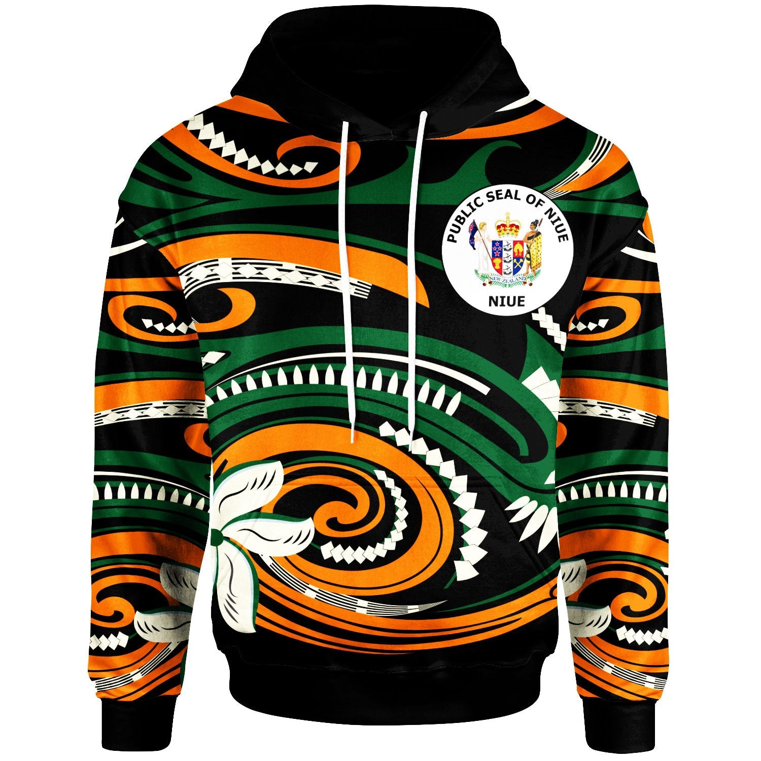 Niue Hoodie Vortex Style Unisex Green Orange - Polynesian Pride