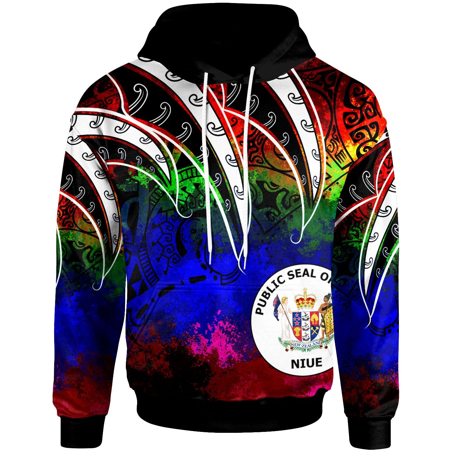 Niue Hoodie Tropical Leaf Rainbow Color Unisex Rainbow - Polynesian Pride