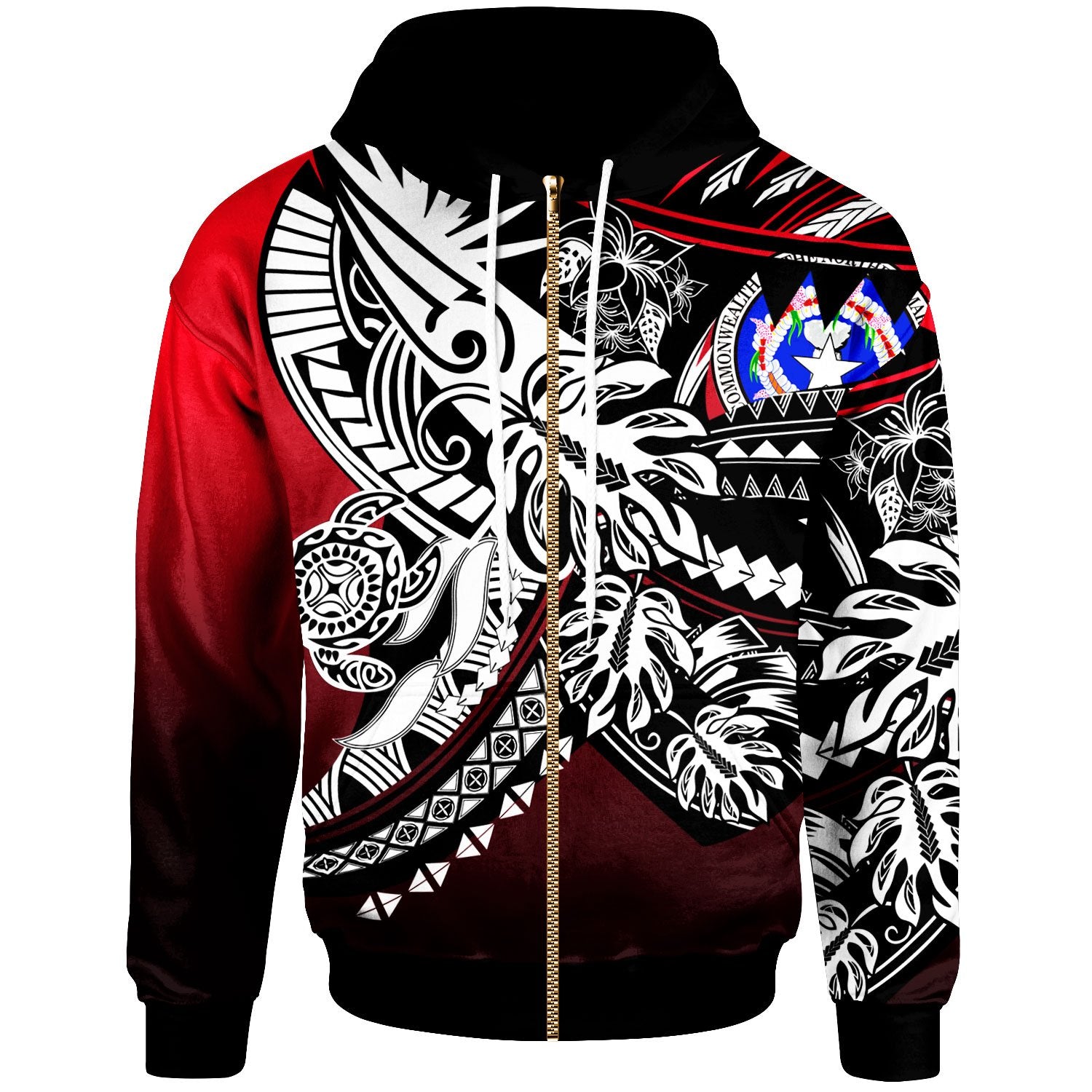 Northern Mariana Islands Zip Hoodie Tribal Jungle Pattern Red Color Unisex Red - Polynesian Pride