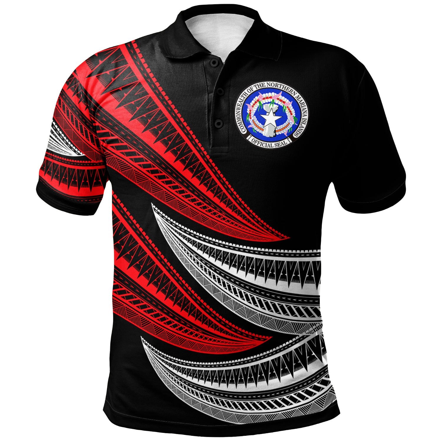 Northern Mariana Islands Custom Polo Shirt Wave Pattern Alternating Red Color Unisex Red - Polynesian Pride