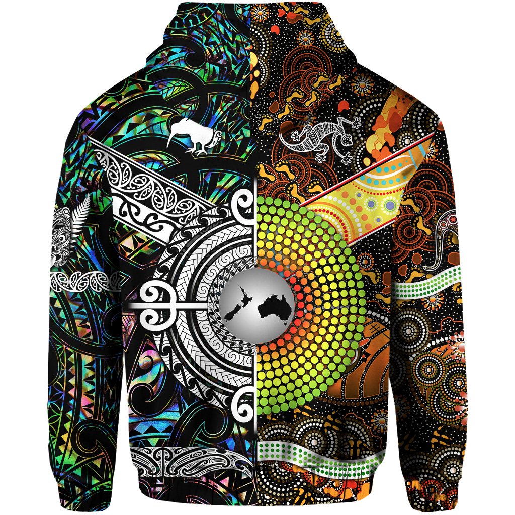 New Zealand Australia Hoodie Maori and Aboriginal Together Paua Shell LT8 - Polynesian Pride