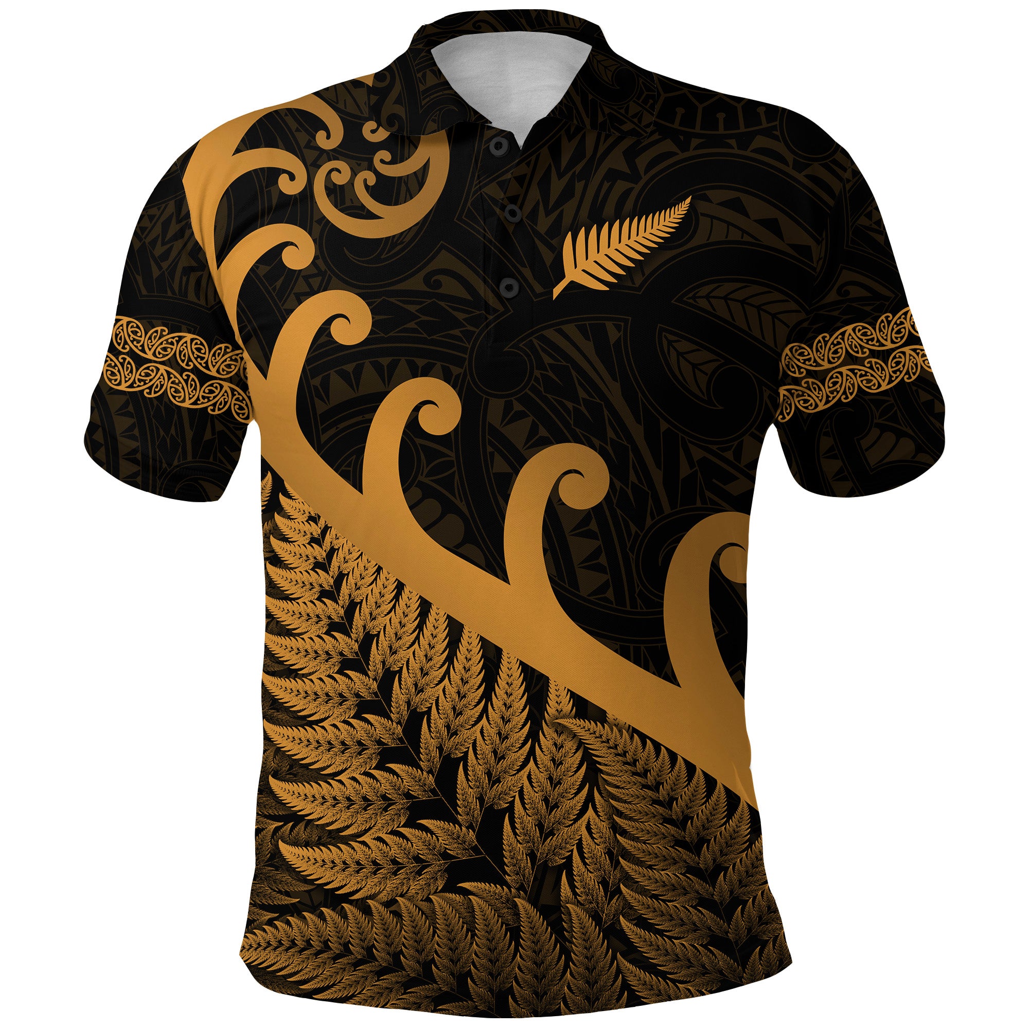 New Zealand Rugby Maori Polo Shirt Silver Fern Koru Vibes Gold LT8 - Polynesian Pride