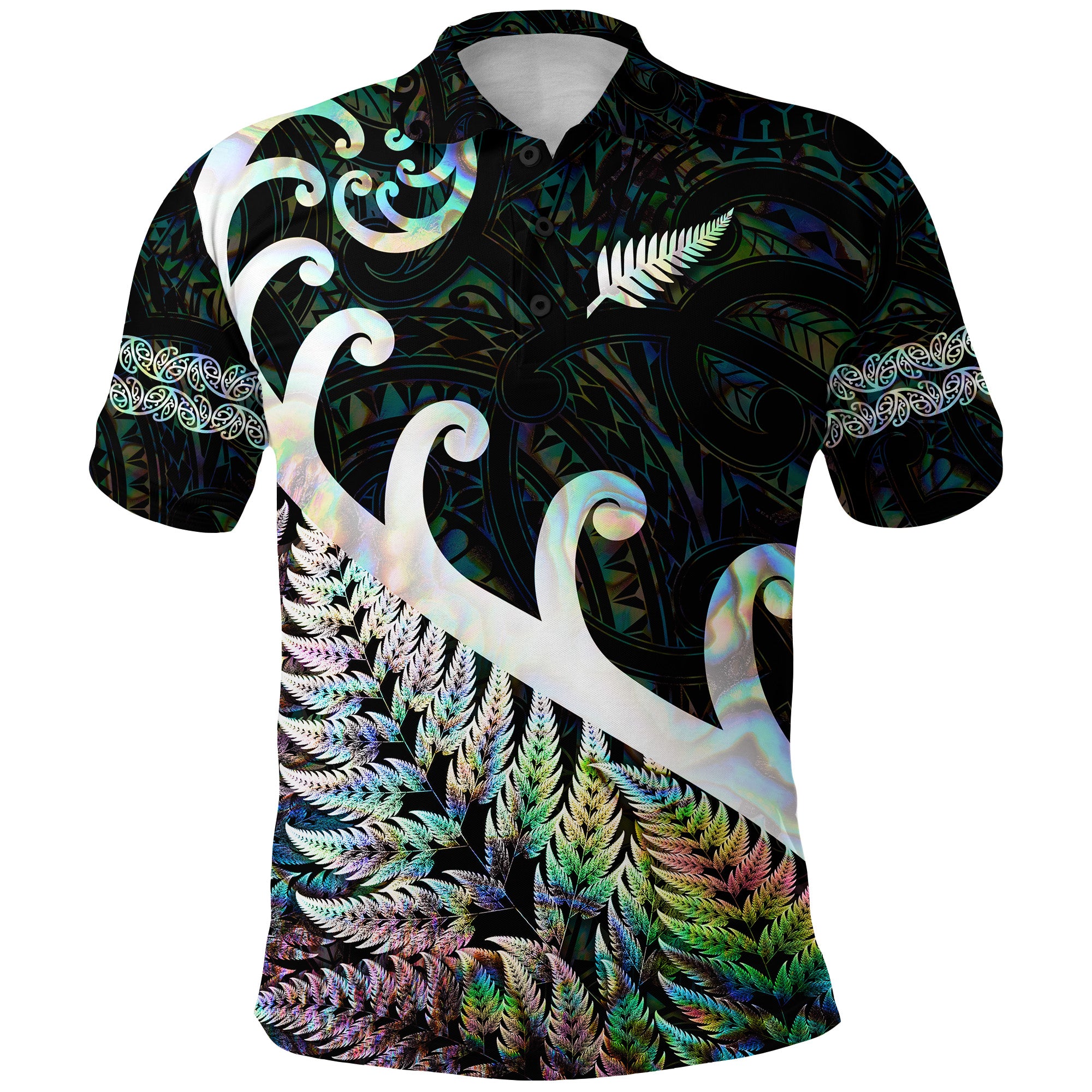 Custom New Zealand Rugby Maori Polo Shirt Silver Fern Koru Vibes Paua Shell LT8 - Polynesian Pride