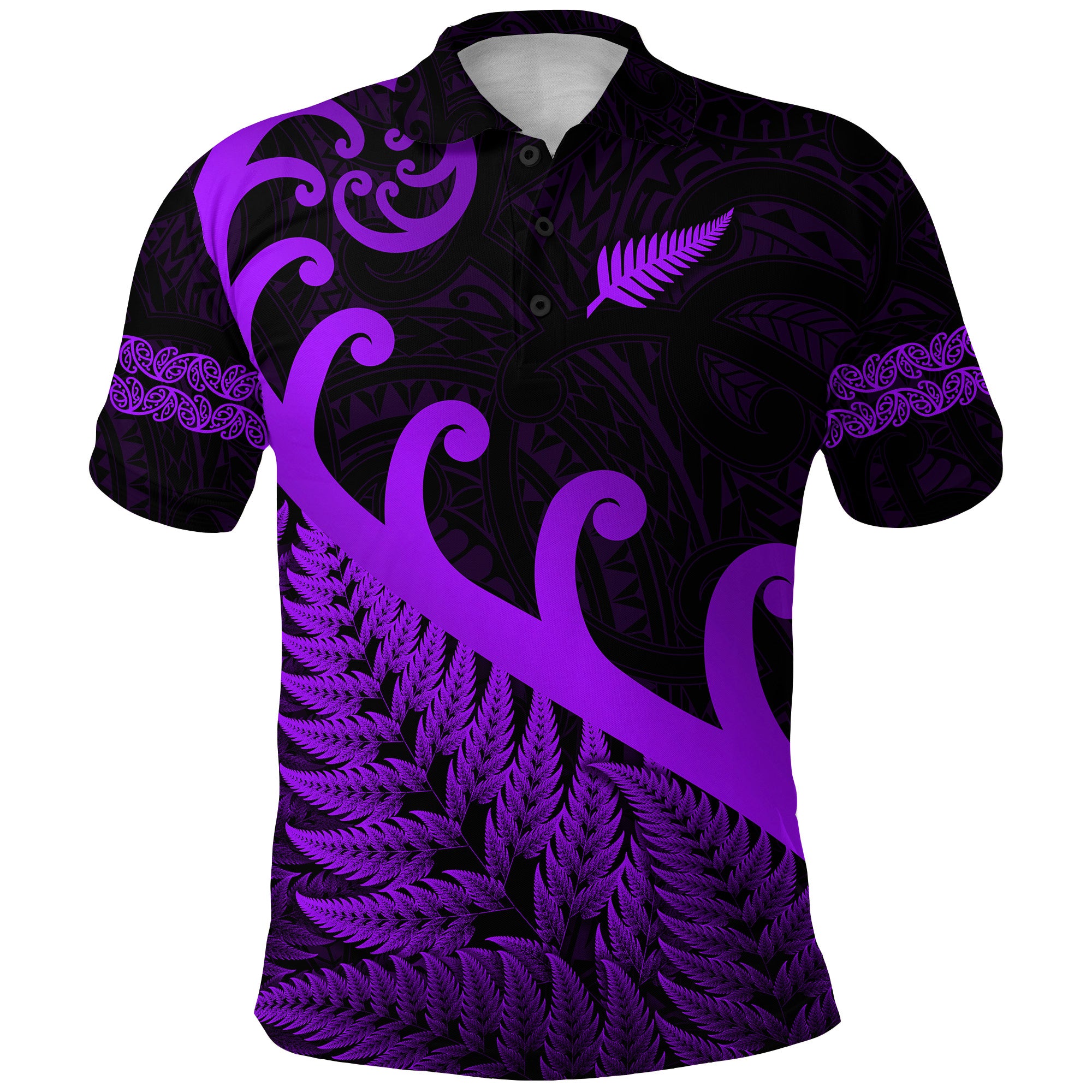 New Zealand Rugby Maori Polo Shirt Silver Fern Koru Vibes Purple LT8 - Polynesian Pride