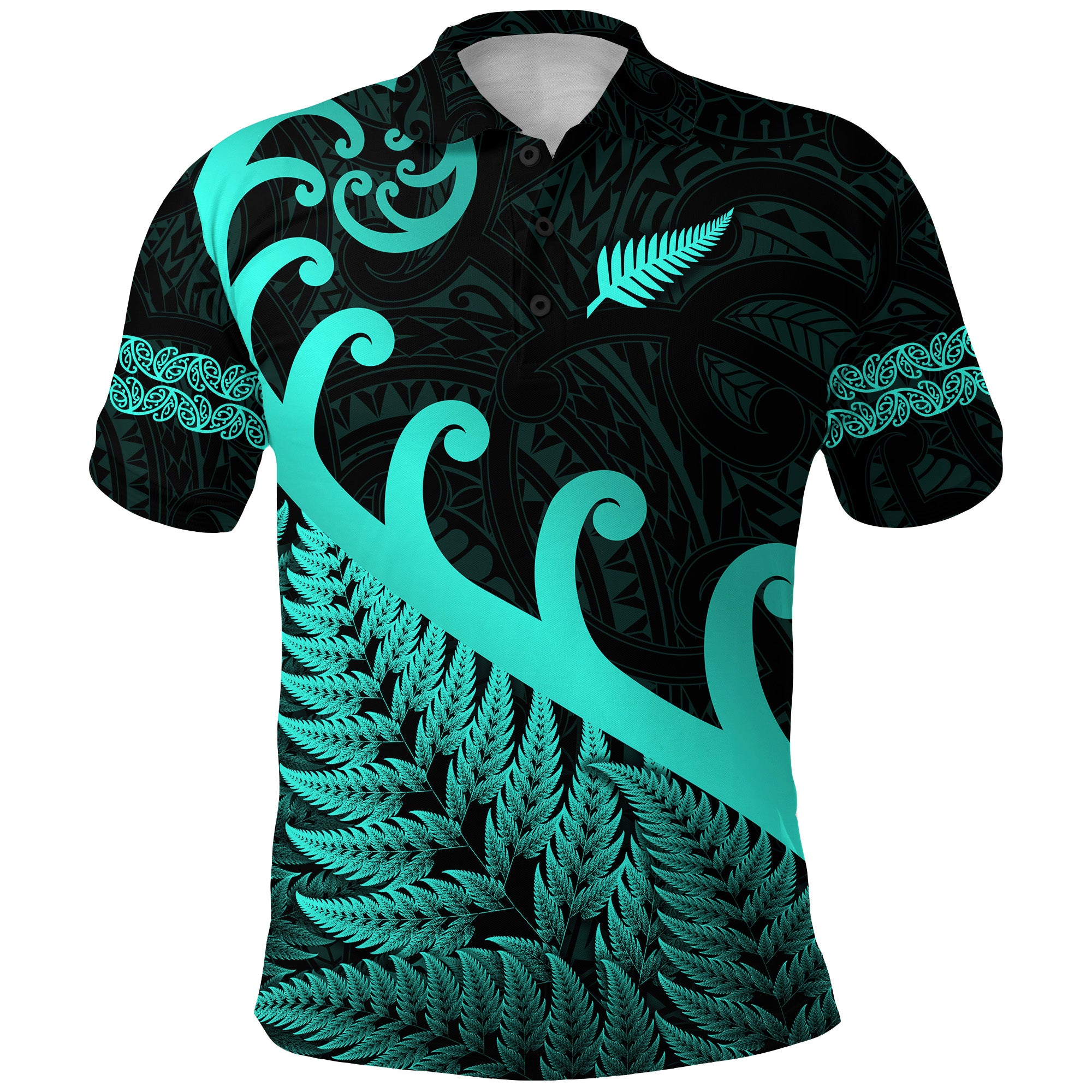 New Zealand Rugby Maori Polo Shirt Silver Fern Koru Vibes Turquoise LT8 - Polynesian Pride