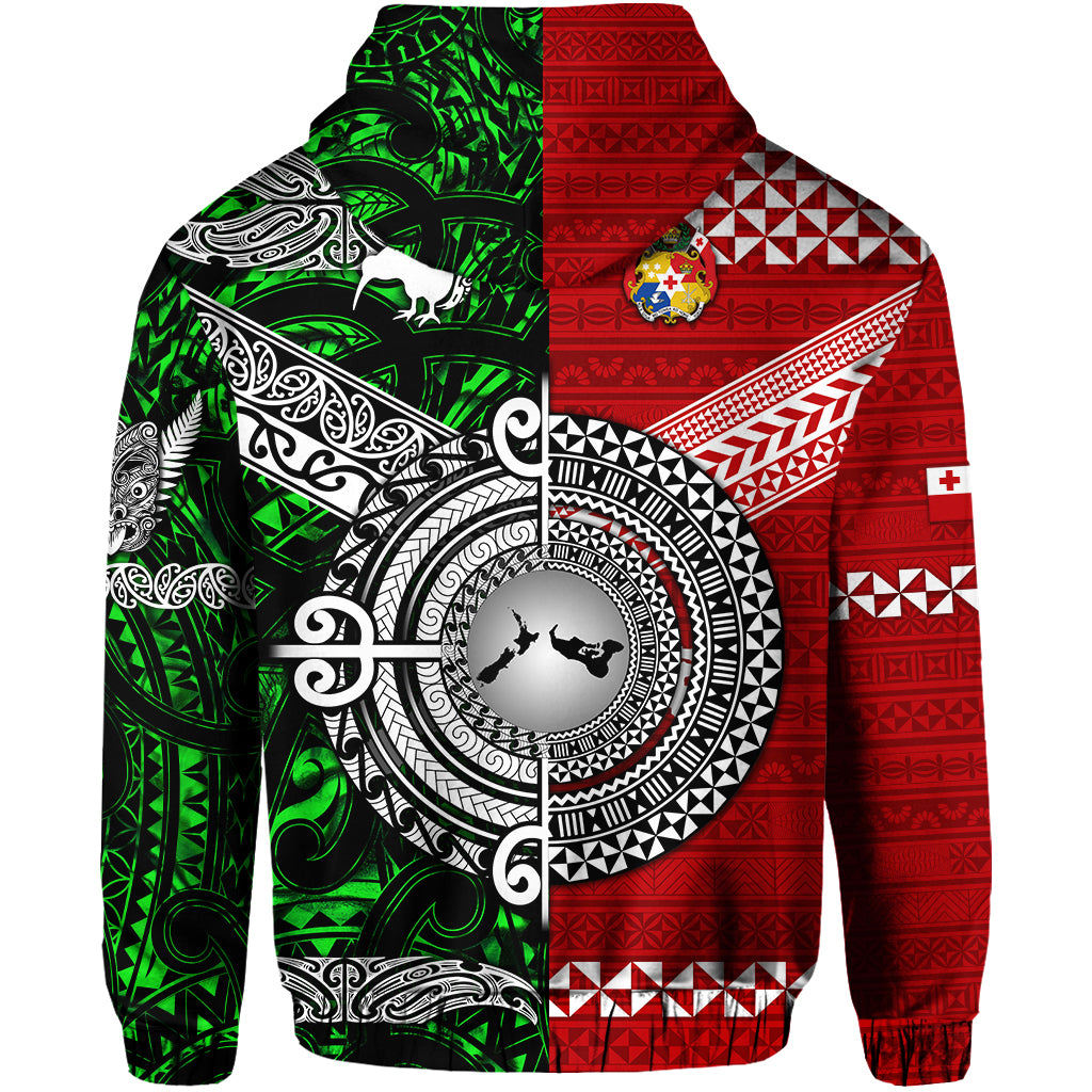 New Zealand Tonga Hoodie Maori and Polynesian Together Green LT8 - Polynesian Pride