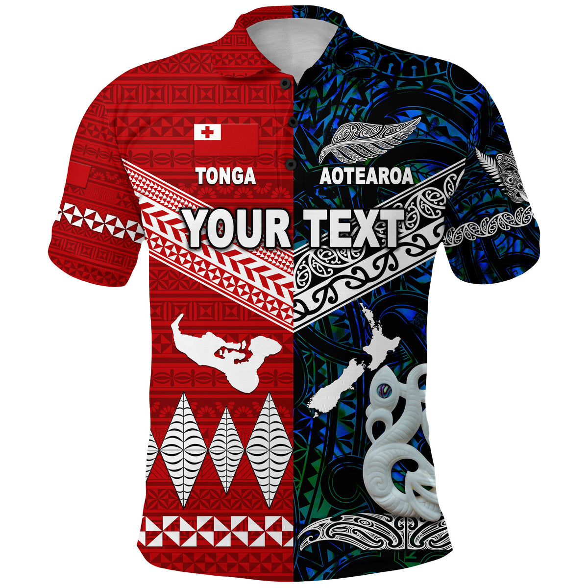 Custom New Zealand Tonga Polo Shirt Maori and Polynesian Together Blue LT8 - Polynesian Pride