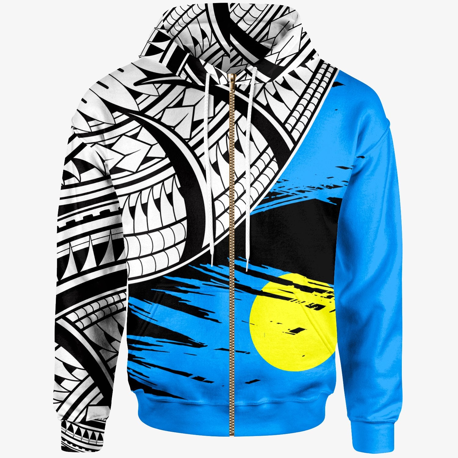 Palau Custom Zip Hoodie Palau Flag Style With Claw Pattern Unisex Blue - Polynesian Pride