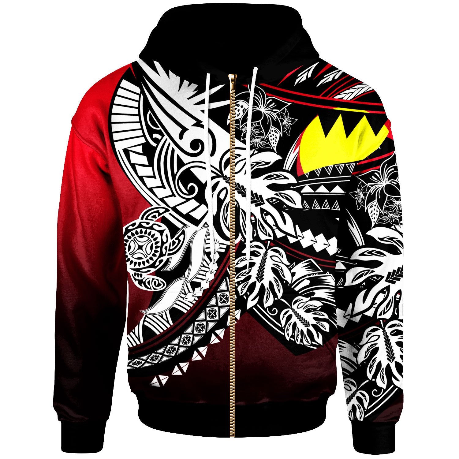 Palau Zip Hoodie Tribal Jungle Pattern Pattern Color Unisex Red - Polynesian Pride