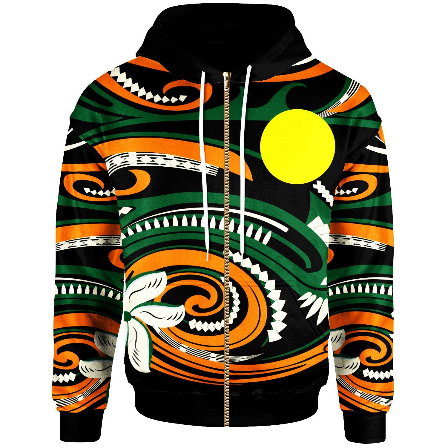 Palau Zip Hoodie Vortex Style Unisex Green Orange - Polynesian Pride