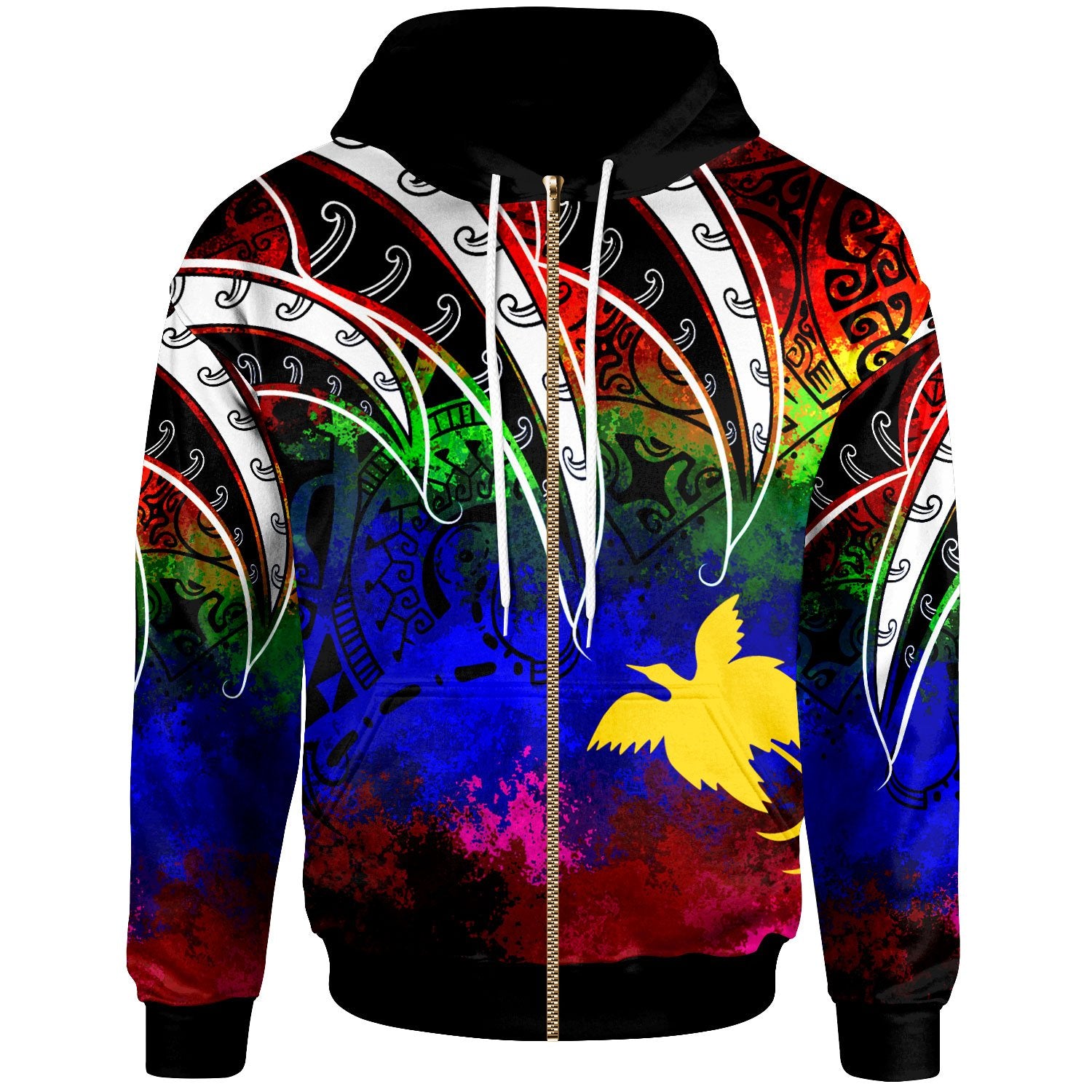 Papua New Guinea Zip Hoodie Tropical Leaf Rainbow Color Unisex Rainbow - Polynesian Pride