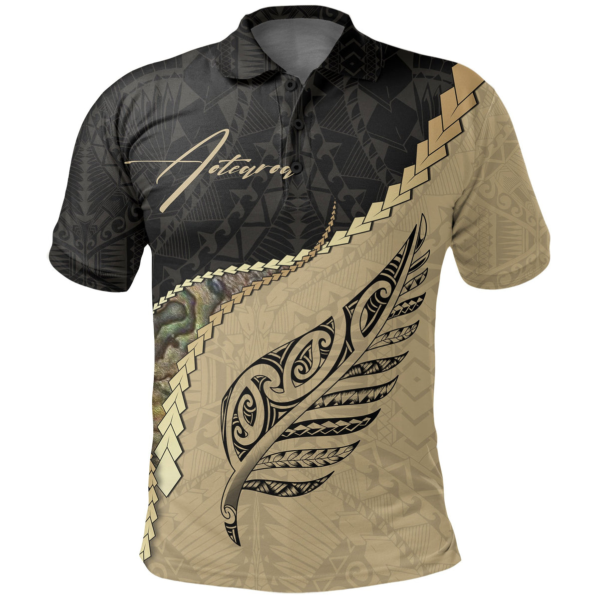 New Zealand Maori Silver Fern Polo Shirt - Paua Shell Golf Shirts Signature Unisex Black - Polynesian Pride