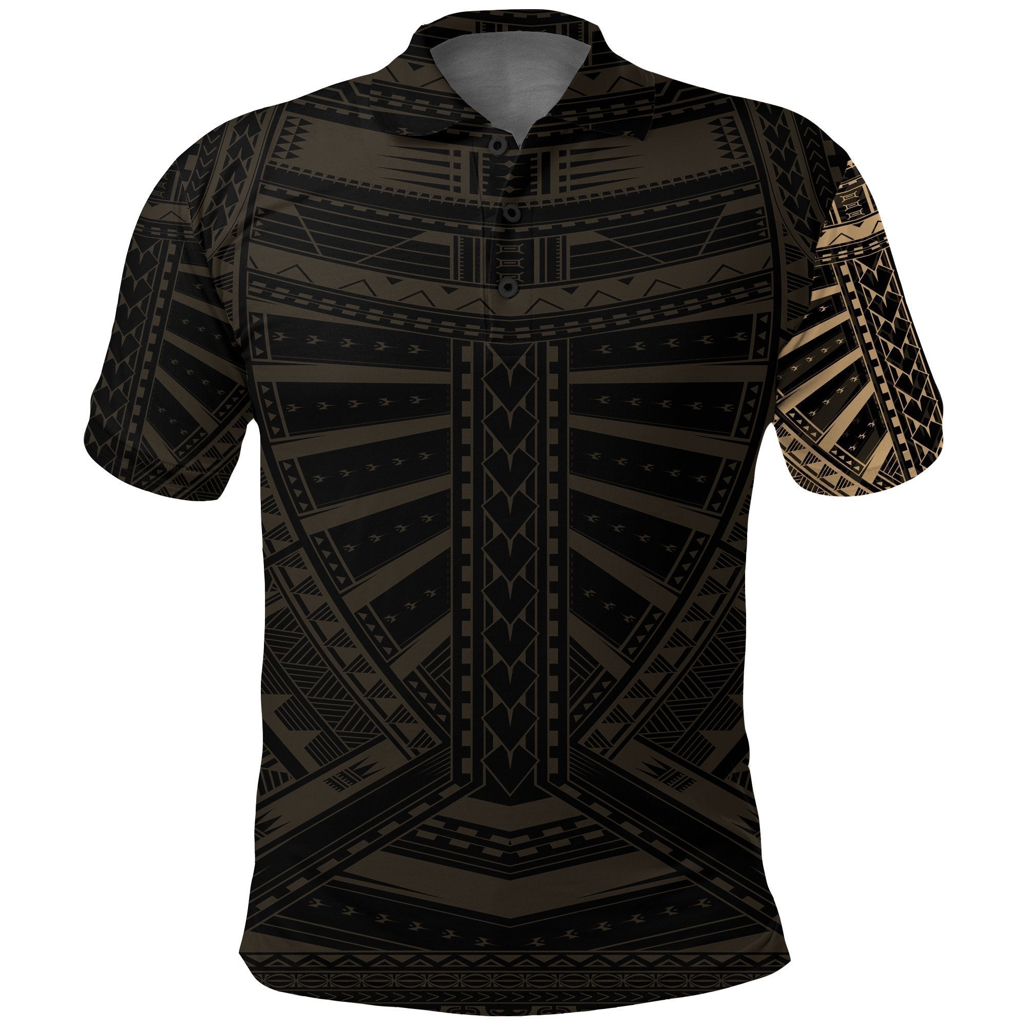 New Zealand Polo Shirt, Maori Samoan Polynesian Tattoo Golf Shirt Gold Unisex Black - Polynesian Pride
