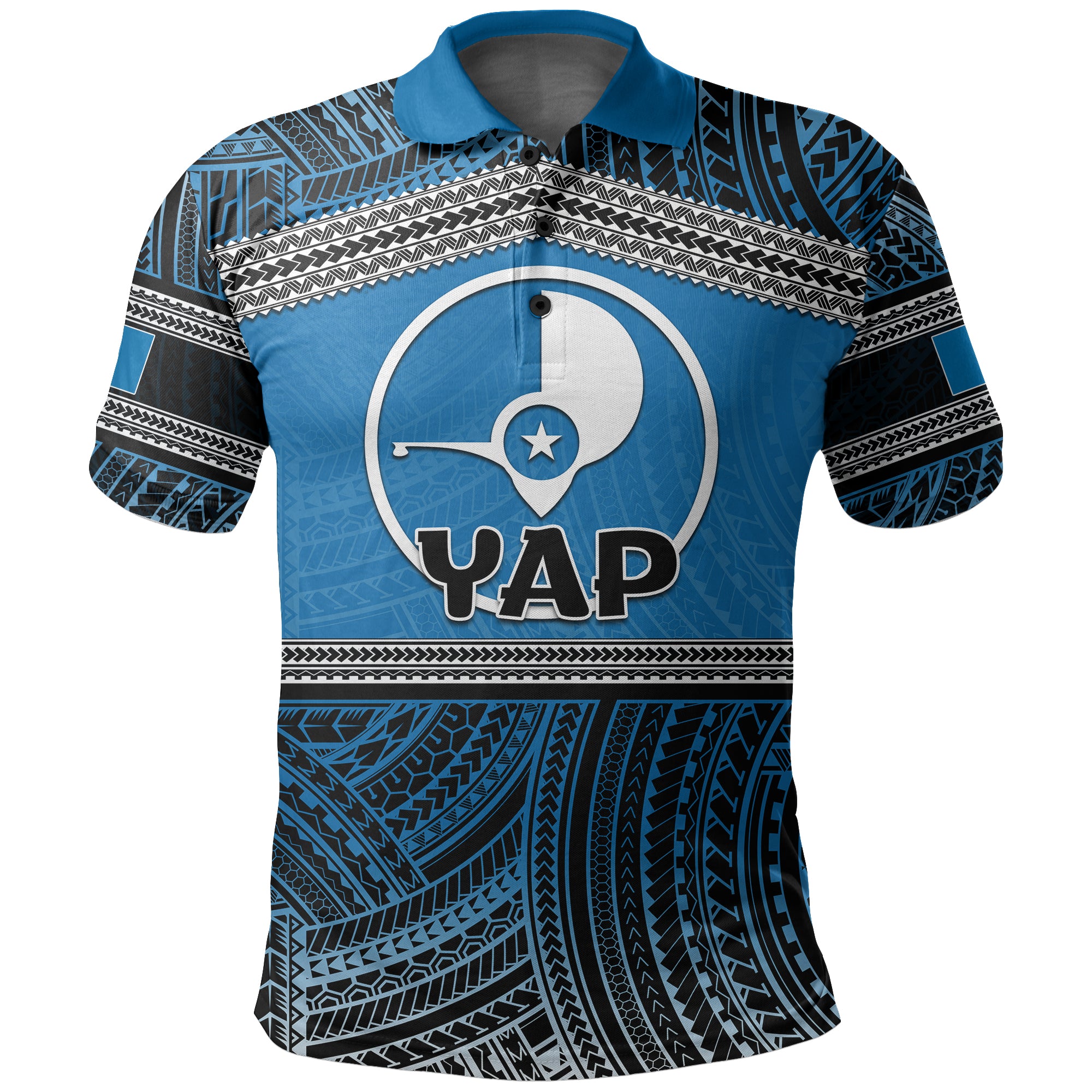 Custom Yap Polo Shirt Polynesian Patterns LT6 Unisex Blue - Polynesian Pride