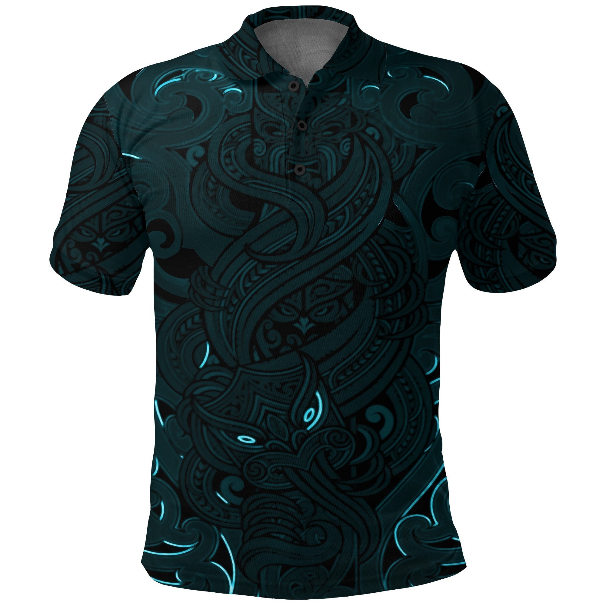 New Zealand Polo Shirt, Maori Gods Golf Shirt, Tumatauenga (God of War) Blue Unisex Black - Polynesian Pride