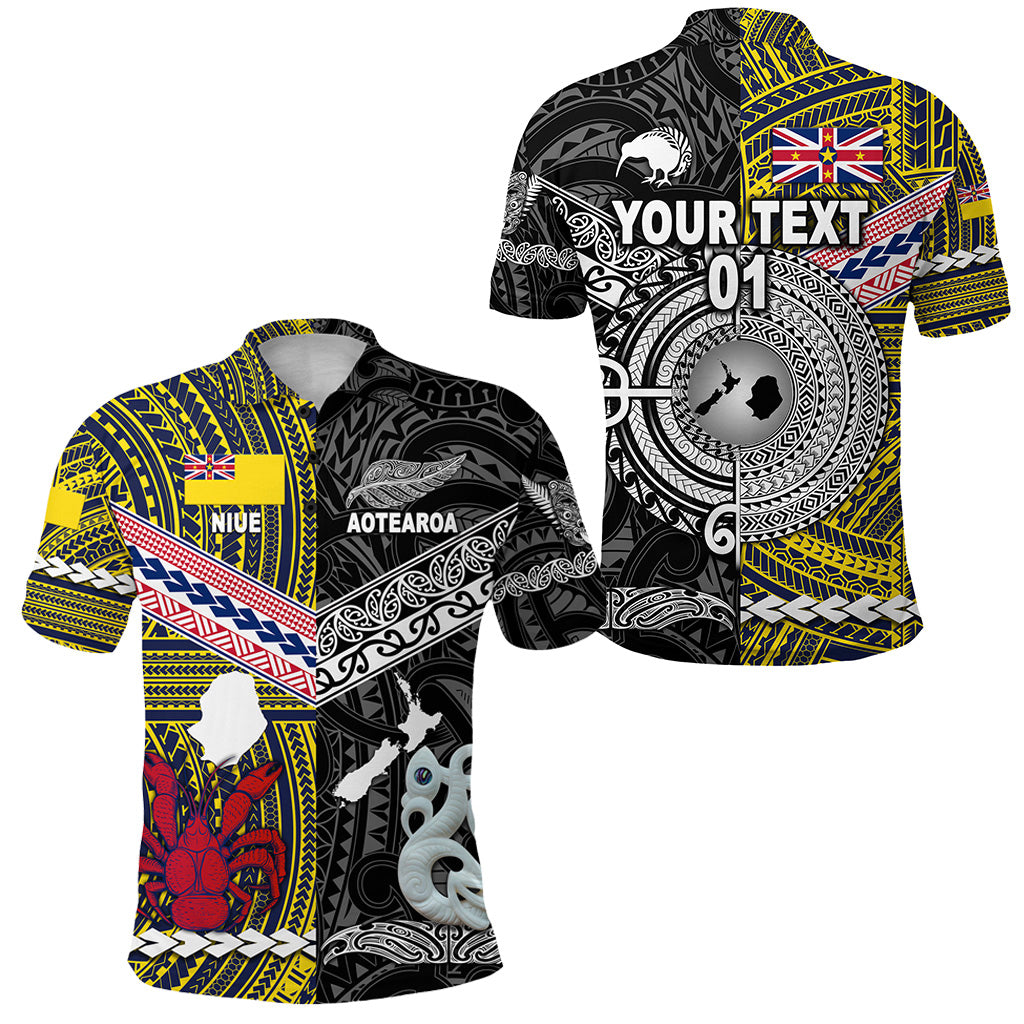 Custom New Zealand Niue Polo Shirt Maori and Polynesian Together Black, Custom Text and Number LT8 Unisex Yellow - Polynesian Pride