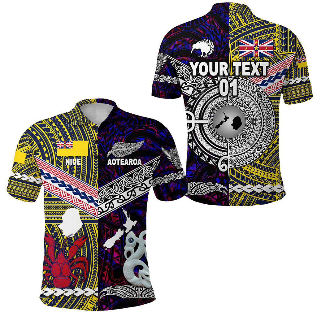 Custom New Zealand Niue Polo Shirt Maori and Polynesian Together Purple, Custom Text and Number LT8 Unisex Yellow - Polynesian Pride