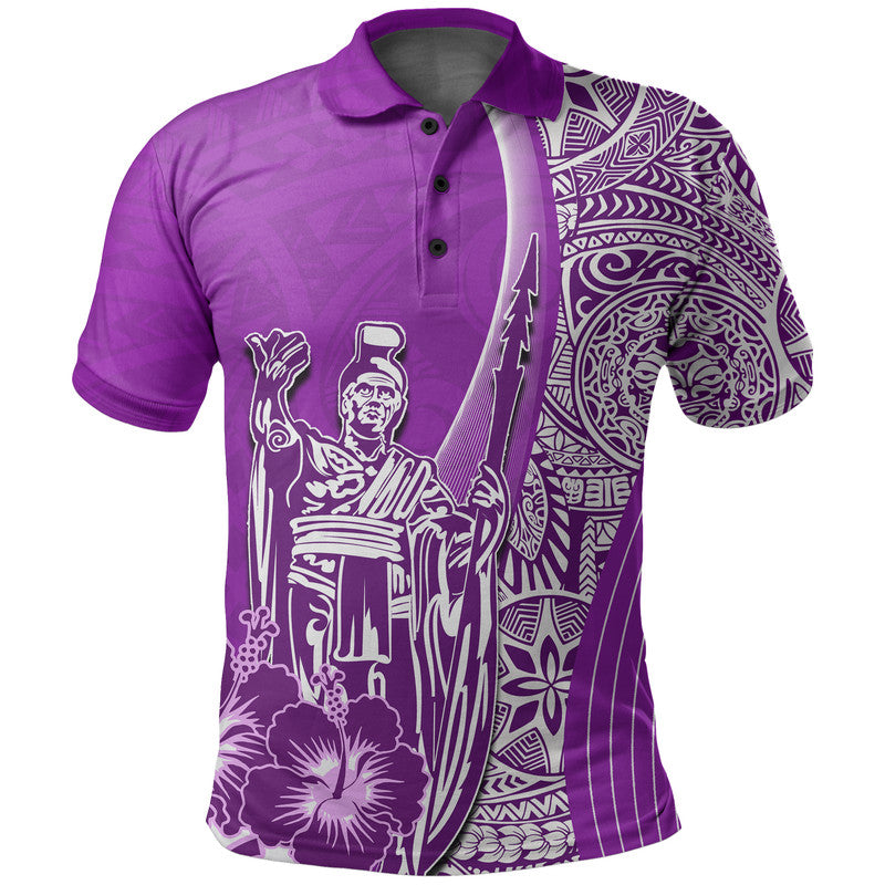 Hawaiian King Kamehameha Polo Shirt Vibe Purple Style LT6 Purple - Polynesian Pride