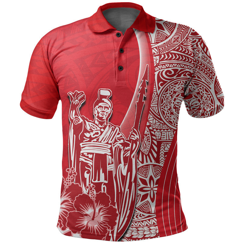 Hawaiian King Kamehameha Polo Shirt Vibe Red Style LT6 Red - Polynesian Pride