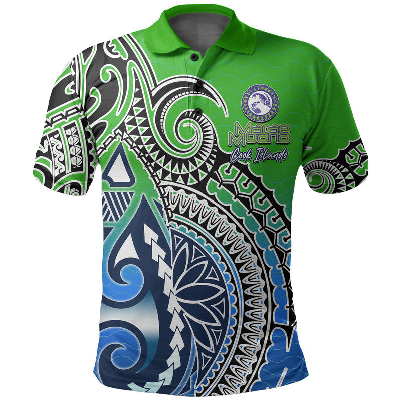 Custom Marae Moana Cook Islands Marine Park Polo Shirt LT6 Green - Polynesian Pride