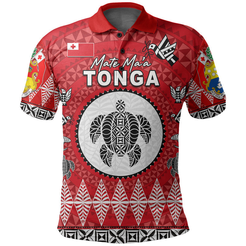 Custom Mate Maa Tonga Ngatu Fonu Rugby Polo Shirt LT6 Red - Polynesian Pride