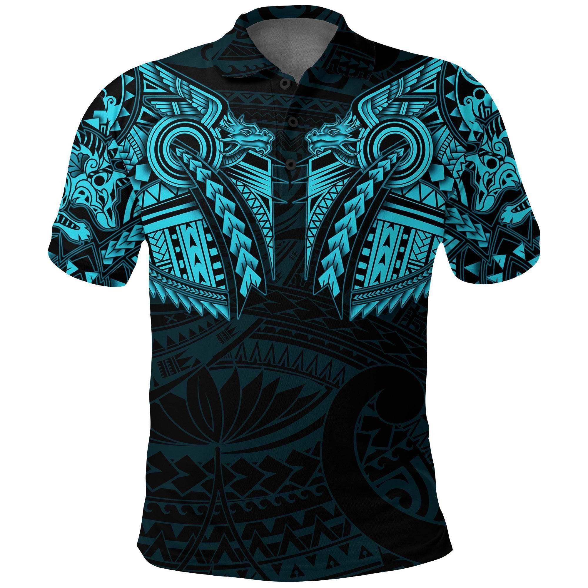 New Zealand Polo Shirt, Maori Tattoo Wolf Dragon Golf Shirt Blue Unisex Black - Polynesian Pride