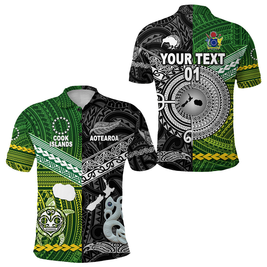 Custom New Zealand Cook Islands Polo Shirt Maori Together Black, Custom Text and Number LT8 Unisex Green - Polynesian Pride