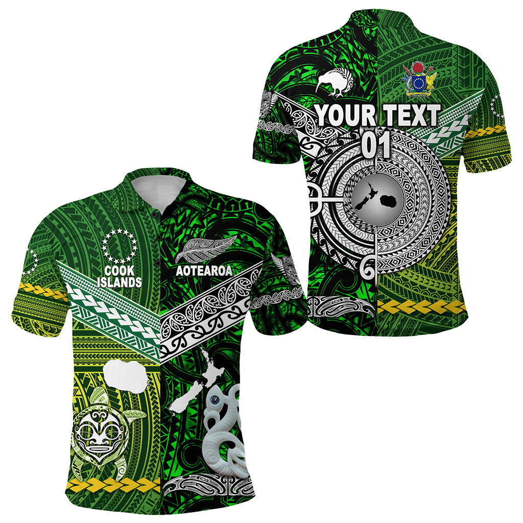 Custom New Zealand Cook Islands Polo Shirt Maori Together Green, Custom Text and Number LT8 Unisex Green - Polynesian Pride