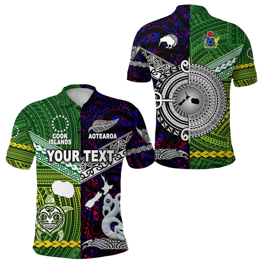 Custom New Zealand Cook Islands Polo Shirt Maori Together Purple LT8 Unisex Green - Polynesian Pride