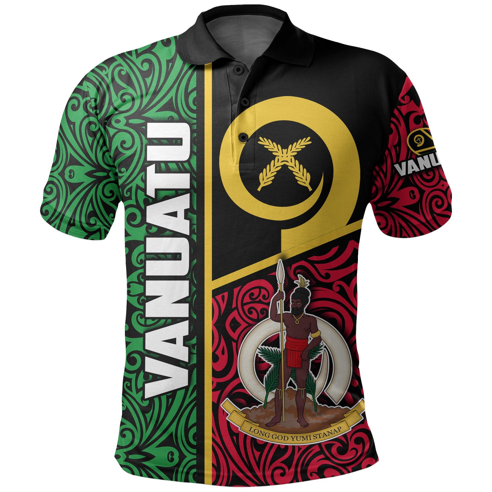 Vanuatu Rugby Polo Shirt Polynesian Flag Style Green - Polynesian Pride