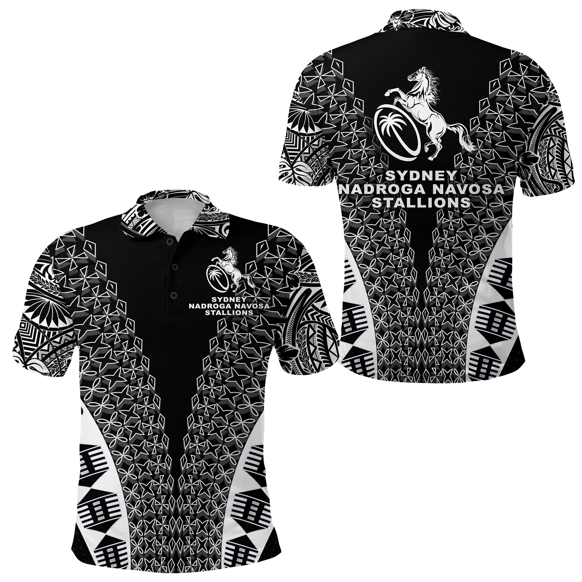 Fiji Rugby Polo Shirt Sydney Nadroga Navosa Stallions Tapa Vibes LT8 Unisex Black - Polynesian Pride