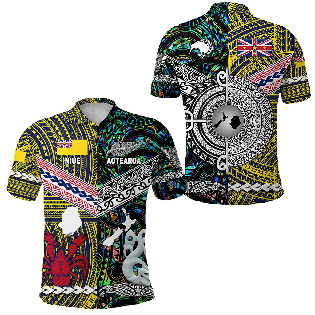 New Zealand Niue Polo Shirt Maori and Polynesian Together Paua Shell LT8 Yellow - Polynesian Pride