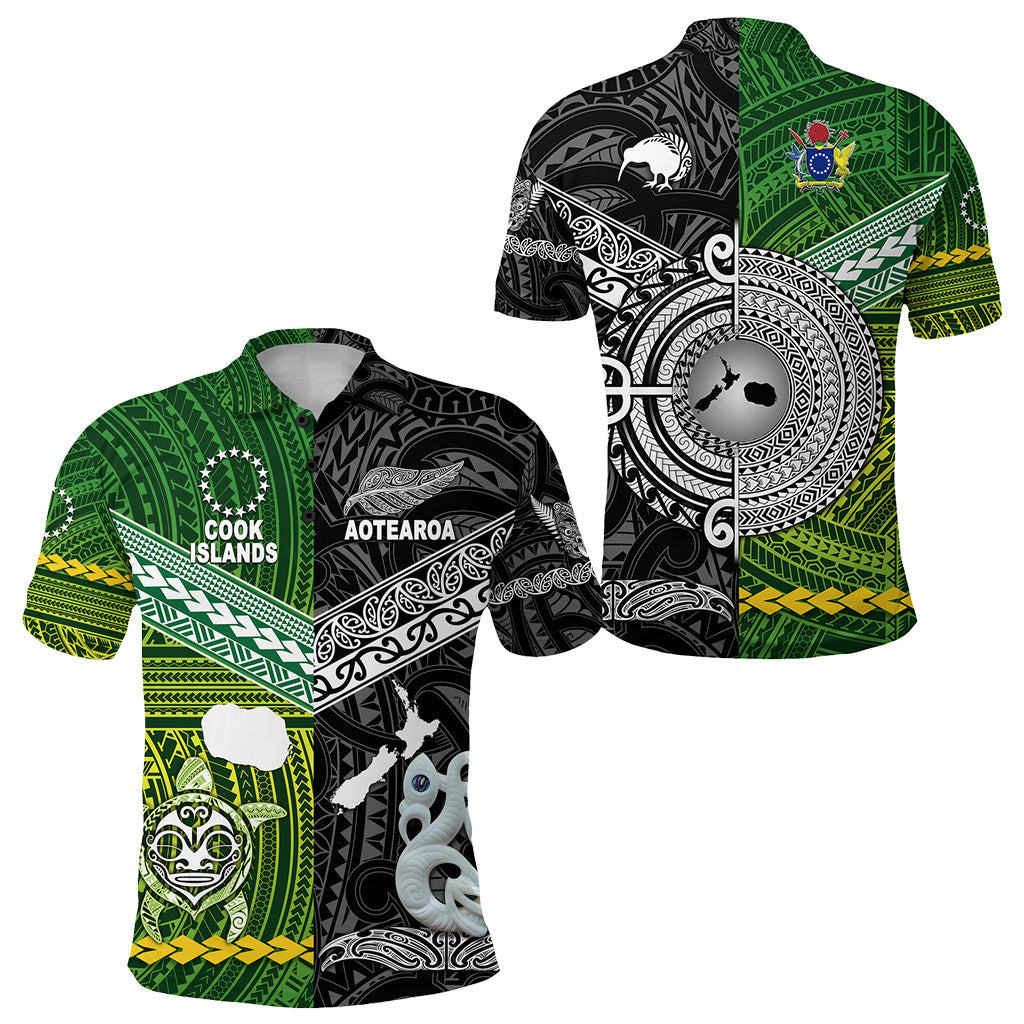 New Zealand Cook Islands Polo Shirt Maori Together Black LT8 Green - Polynesian Pride