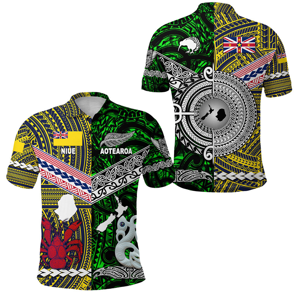 New Zealand Niue Polo Shirt Maori and Polynesian Together Green LT8 Yellow - Polynesian Pride
