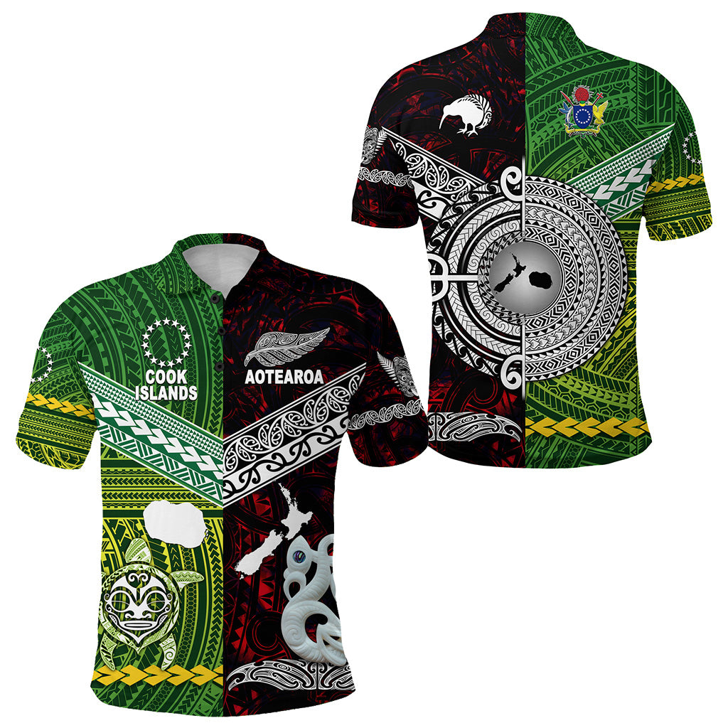 New Zealand Cook Islands Polo Shirt Maori Together Red LT8 Green - Polynesian Pride