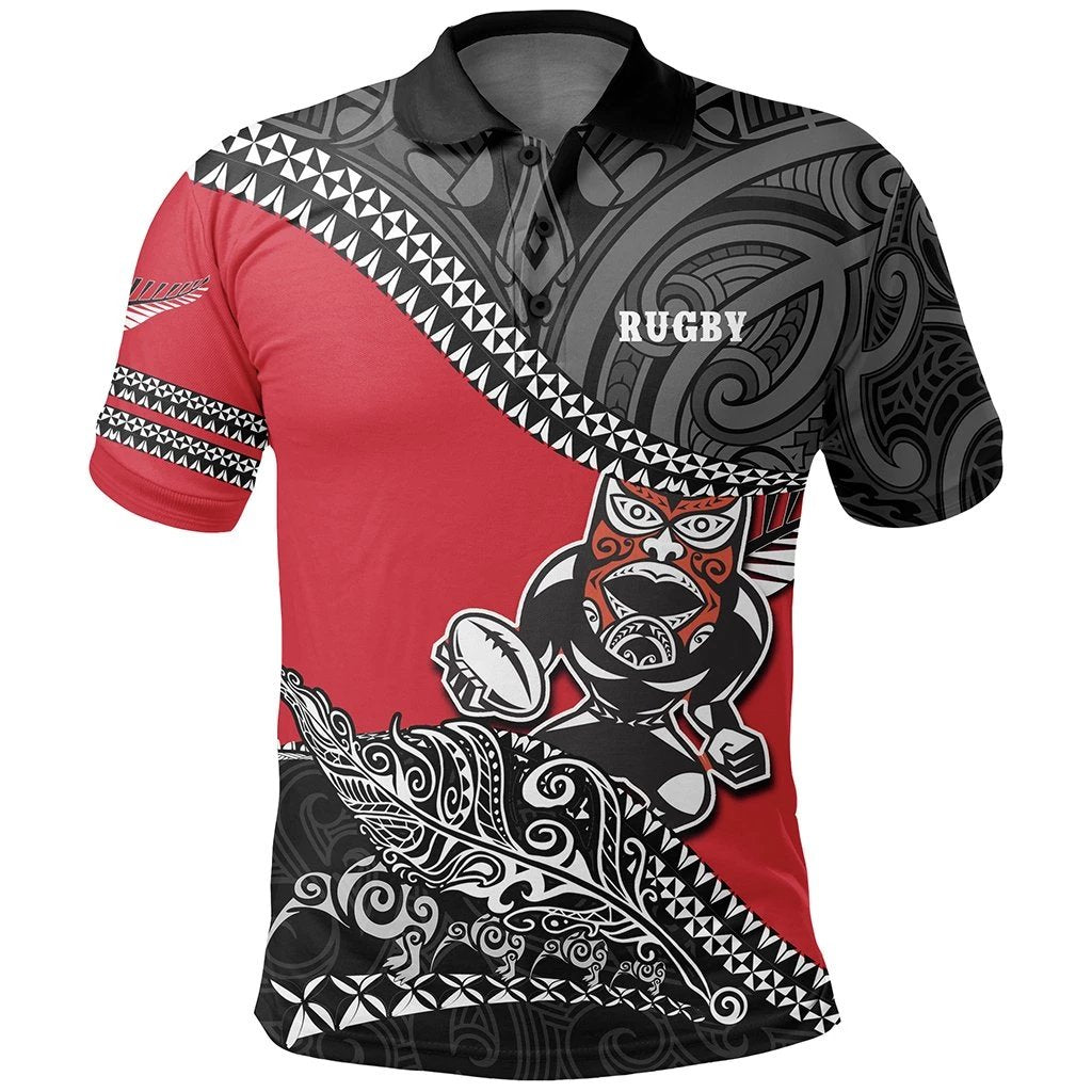 New Zealand Maori Polo Shirt Fall In Rugby Unisex Black - Polynesian Pride