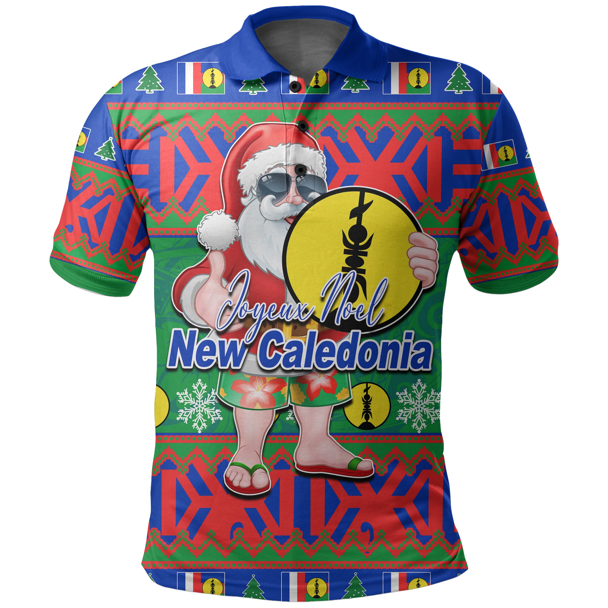 New Caledonia Christmas Polo Shirt Cool Santa Claus LT6 Blue - Polynesian Pride