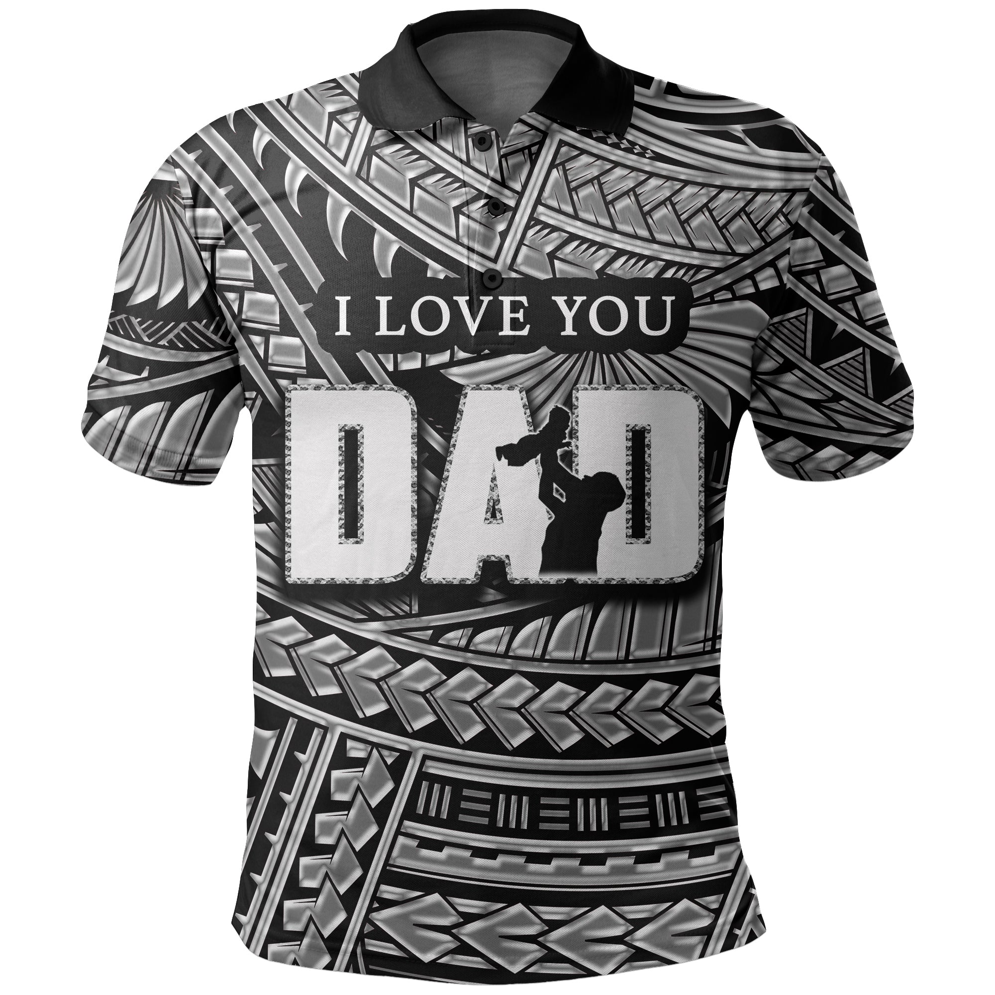 Custom Happy Fathers Day Polo Shirt Polynesian Patterns Black Style LT6 Black - Polynesian Pride