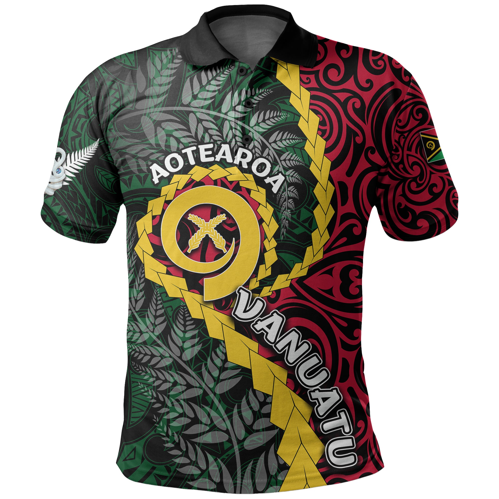 Vanuatu Polo Shirt Mix Maori Silver Fern LT6 Unisex Red - Polynesian Pride