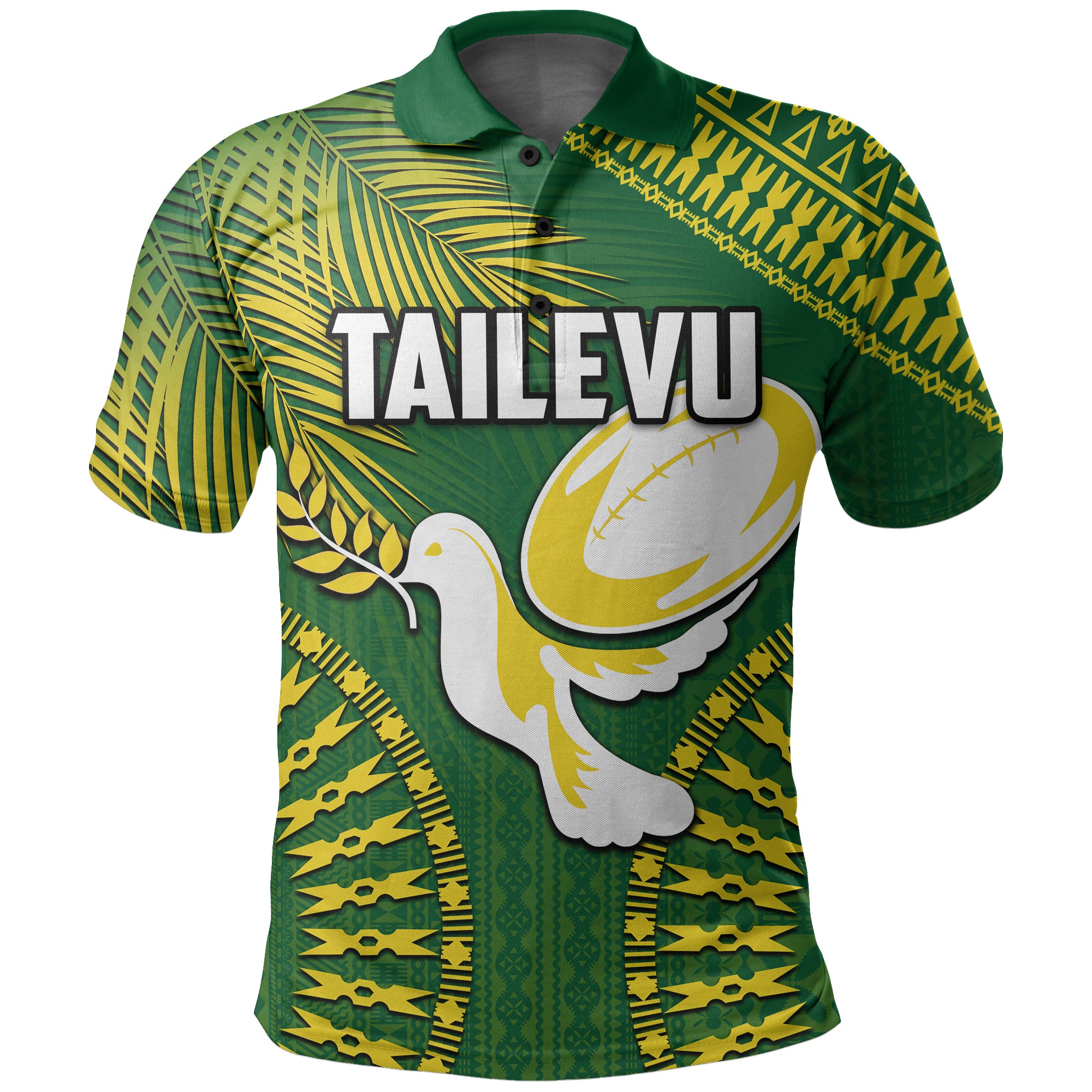 Custom and Number Tailevu Fiji Rugby Polo Shirt LT6 Unisex Green - Polynesian Pride