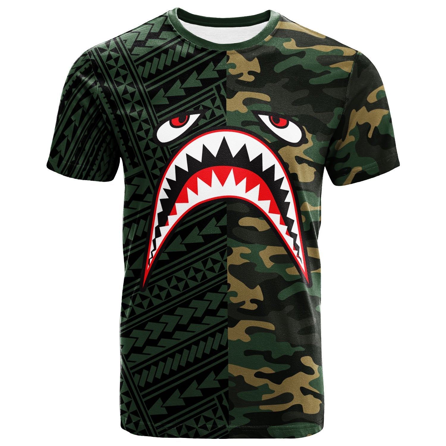 Hawaii Custom T Shirt Shark Cartoon In Camo Syle Unisex Camo - Polynesian Pride