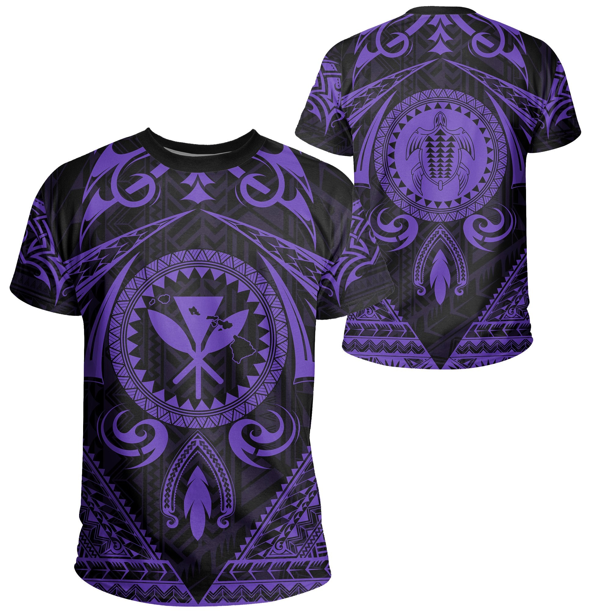 Hawaii Map Kanaka Turtle Polynesian T Shirt Circle Style Purple Unisex Purple - Polynesian Pride