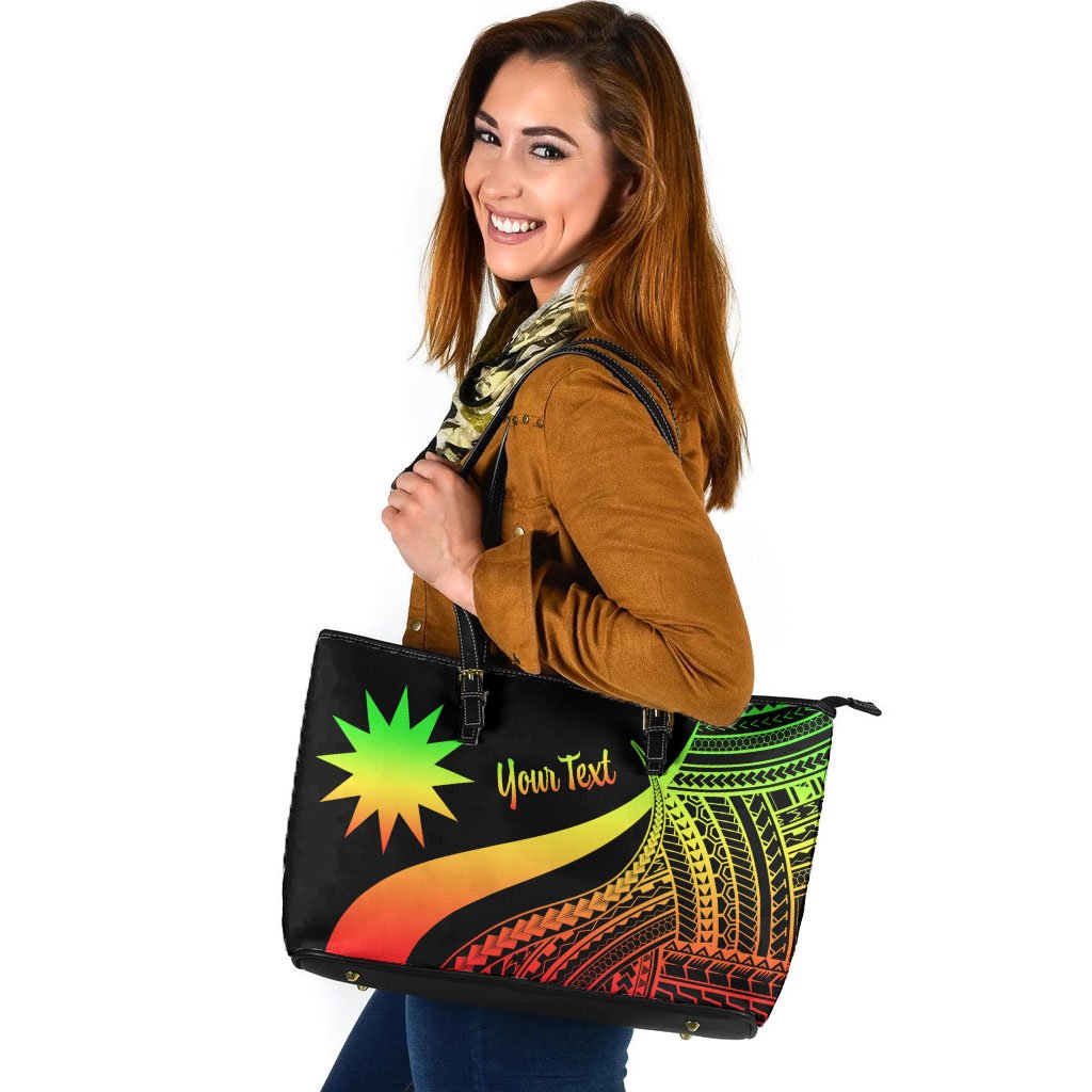 Nauru Custom Personalised Large Leather Tote Bag - Reggae Polynesian Tentacle Tribal Pattern Reggae - Polynesian Pride