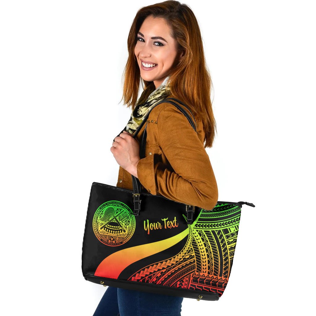 American Samoa Custom Personalised Large Leather Tote Bag - Reggae Polynesian Tentacle Tribal Pattern Reggae - Polynesian Pride