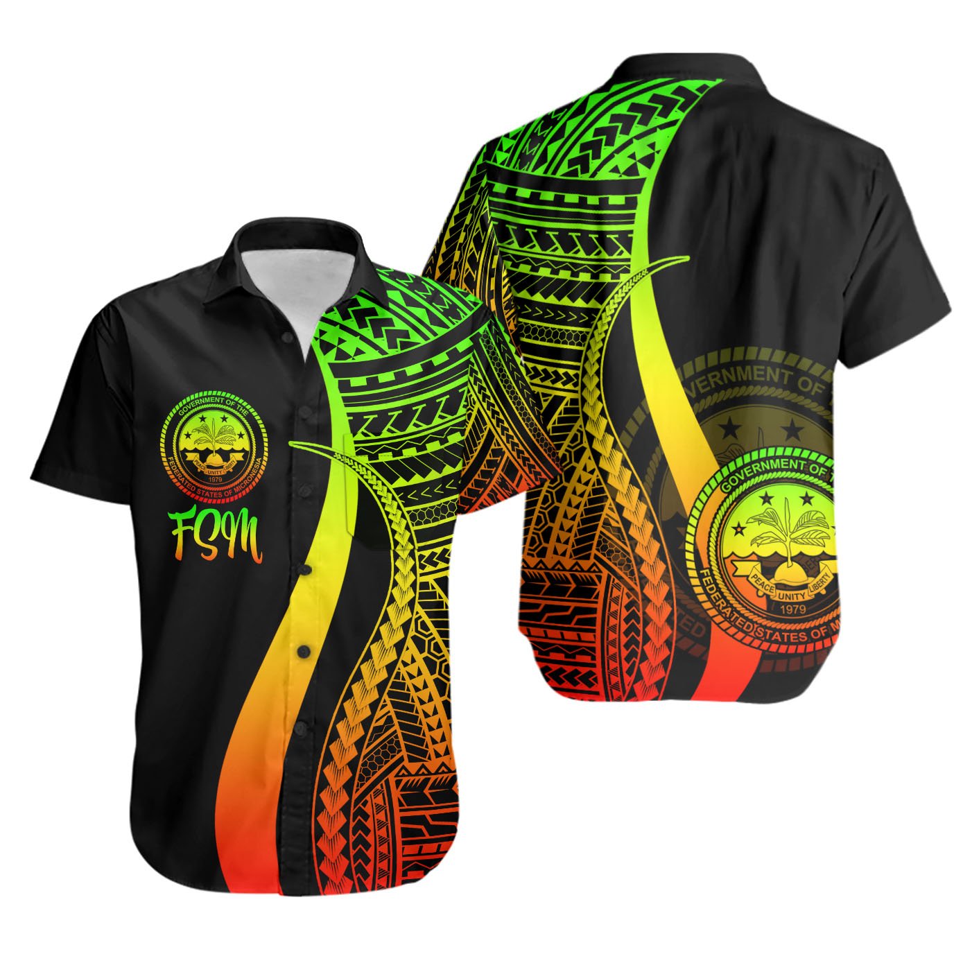 Federated States of Micronesia Short Sleeve Shirts - Reggae Polynesian Tentacle Tribal Pattern Unisex Reggae - Polynesian Pride