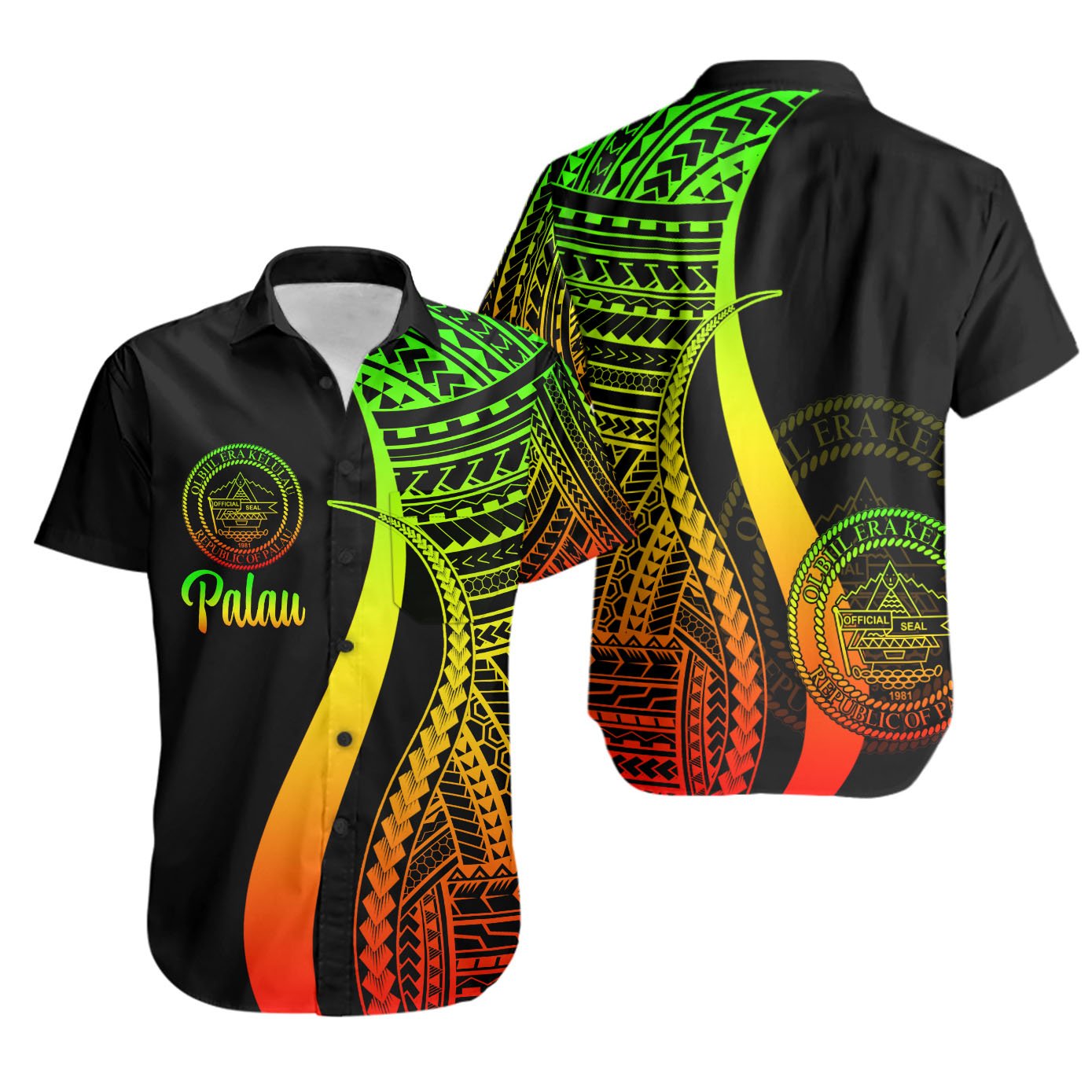 Palau Short Sleeve Shirts - Reggae Polynesian Tentacle Tribal Pattern Crest Unisex Reggae - Polynesian Pride