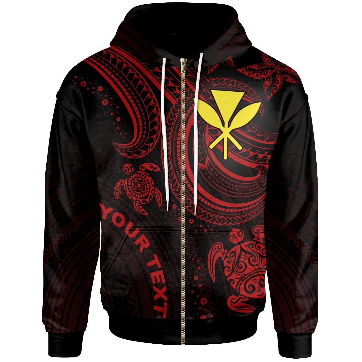 Hawaii Custom Zip up Hoodie Red Turtle Unisex Red - Polynesian Pride